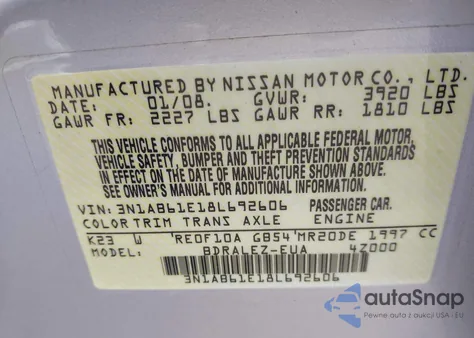 2008 Nissan Sentra 2.0S from USA, damaged, VIN 3N1AB61E18L692606